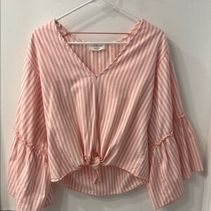 Lavender Field Coral Striped Flare Sleeve Top